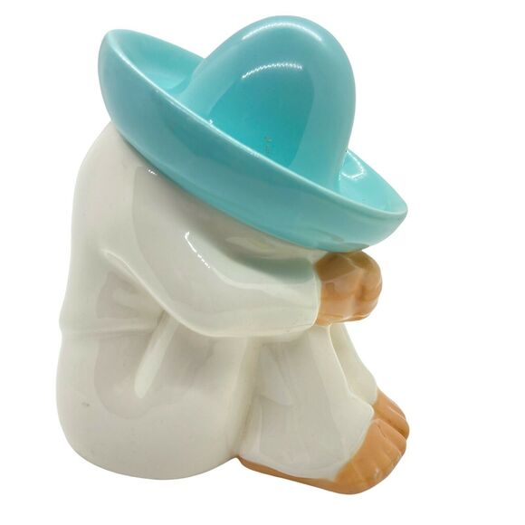 Sleeping Siesta Man Vintage White Blue Ceramic Sombrero Mexican Figurine Retro - Picture 4 of 9